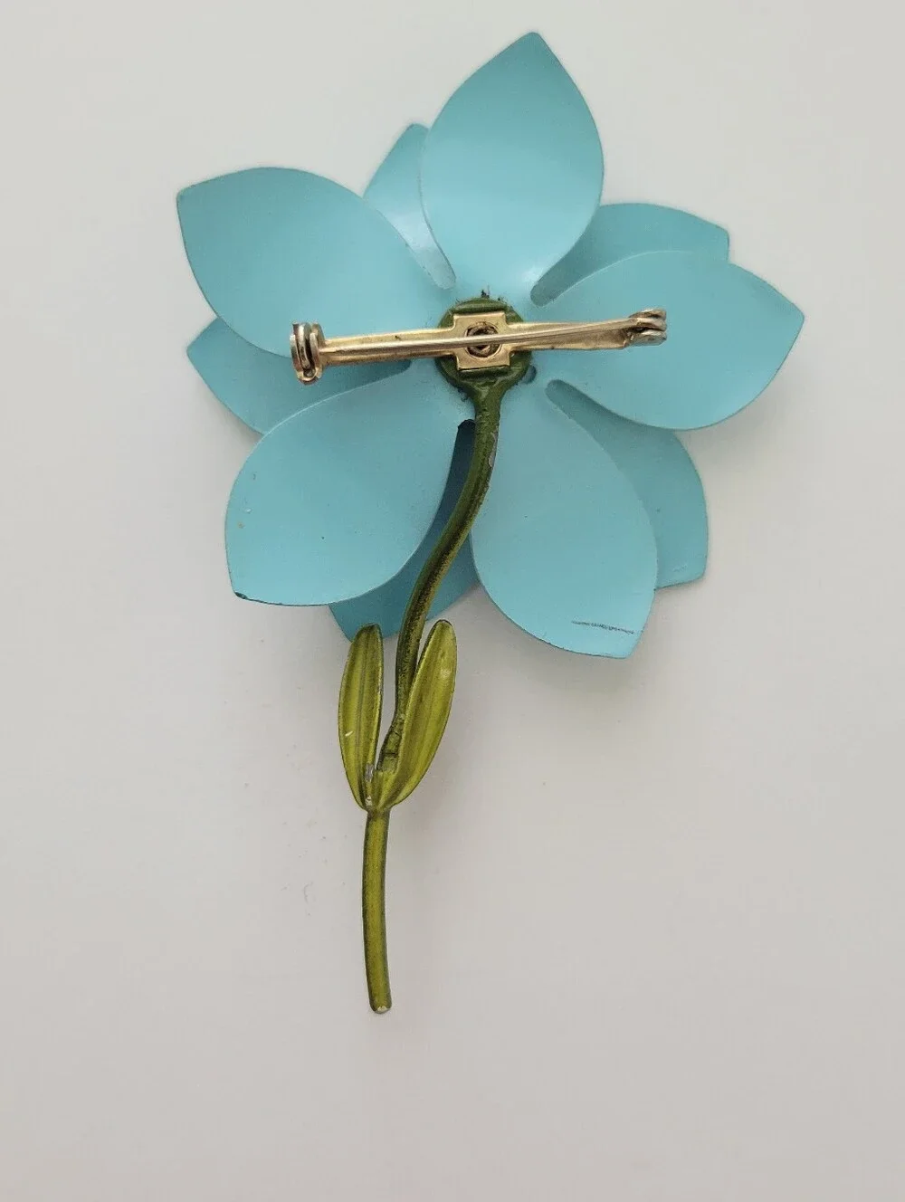 Vintage Enamel Blue Flower Statement Brooch Pin Mod Pop Art 3.8